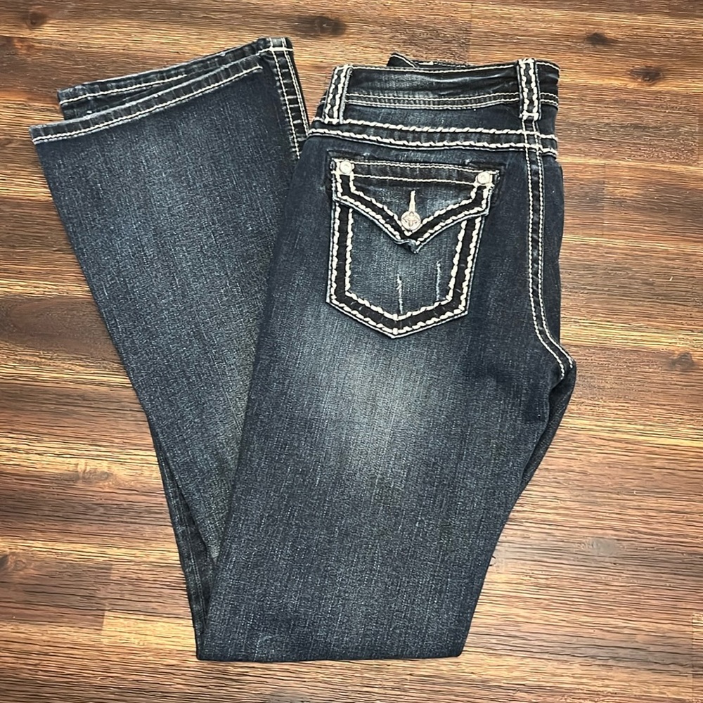 Miss Me Relaxed Boot dark wash jeans, size 28
